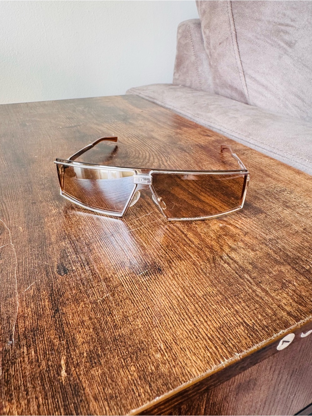 Dior Men’s Gold-Brown Shield Sunglasses Vintage Y2k